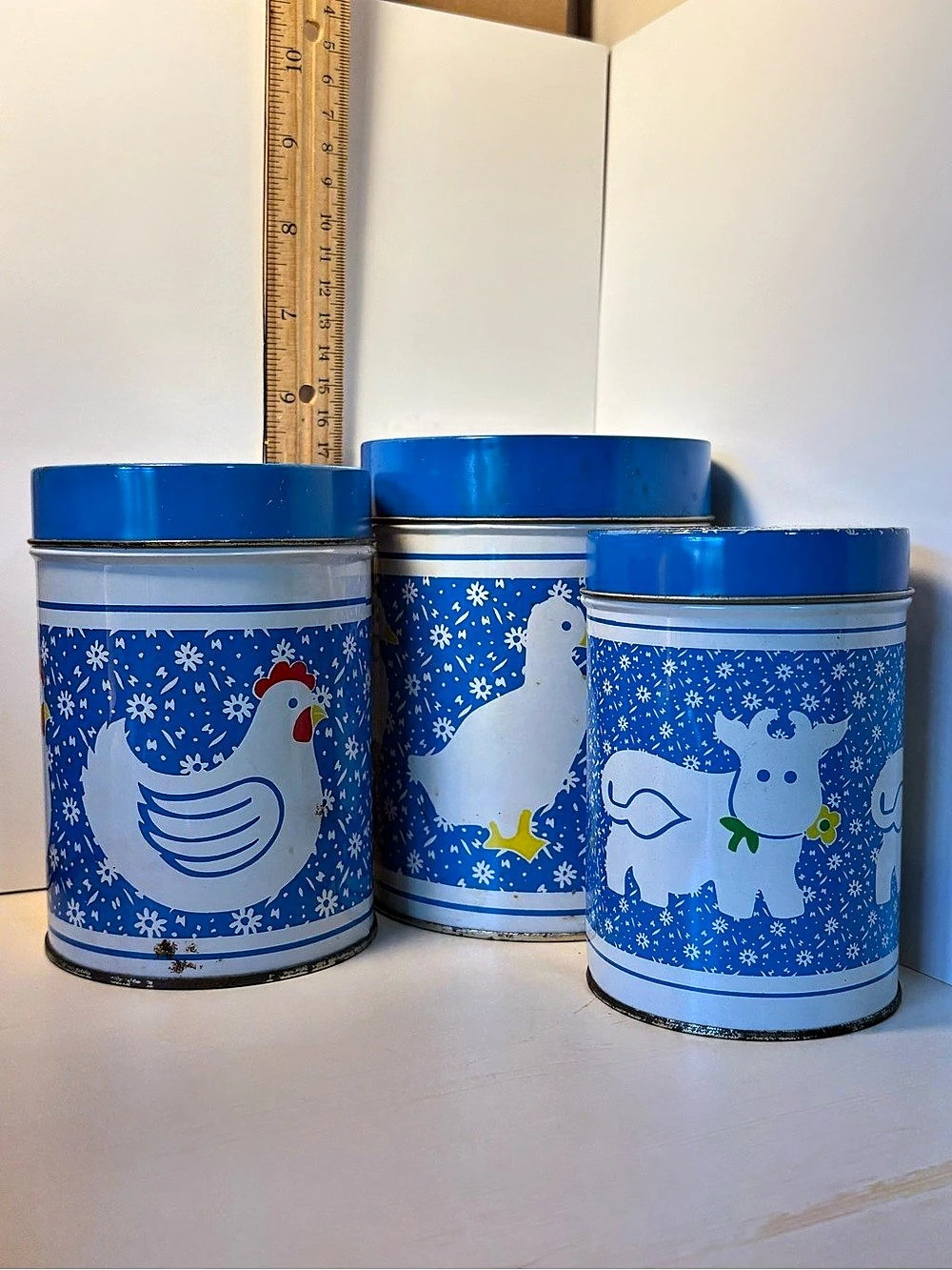 Vintage Blue & White Decorative Metal Tins Set of 3